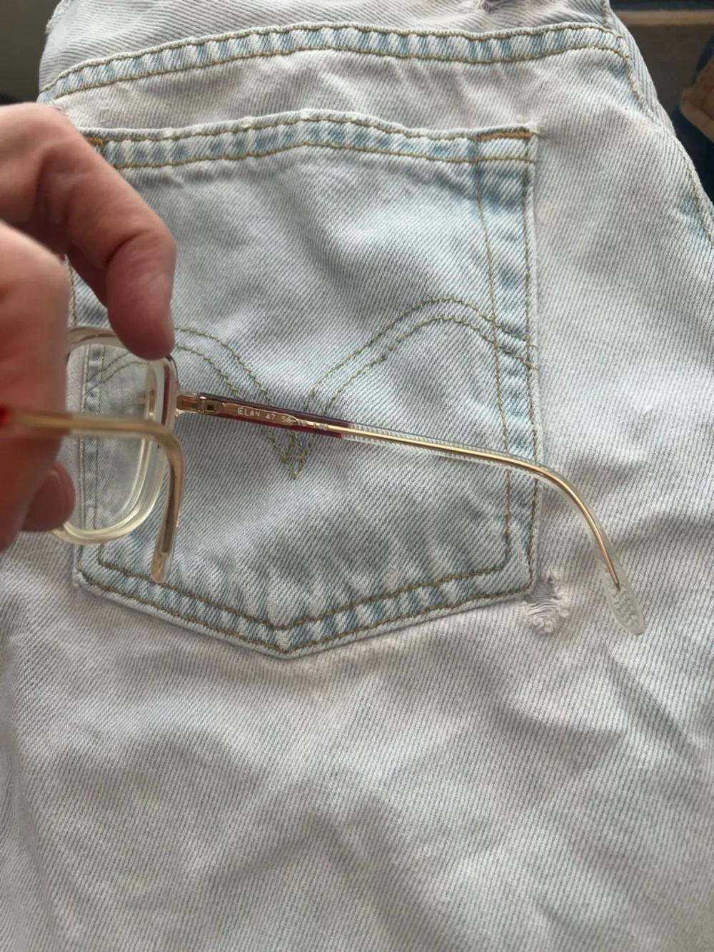 Vintage 80s big Clear & Gold Eyeglasses with Red Accents